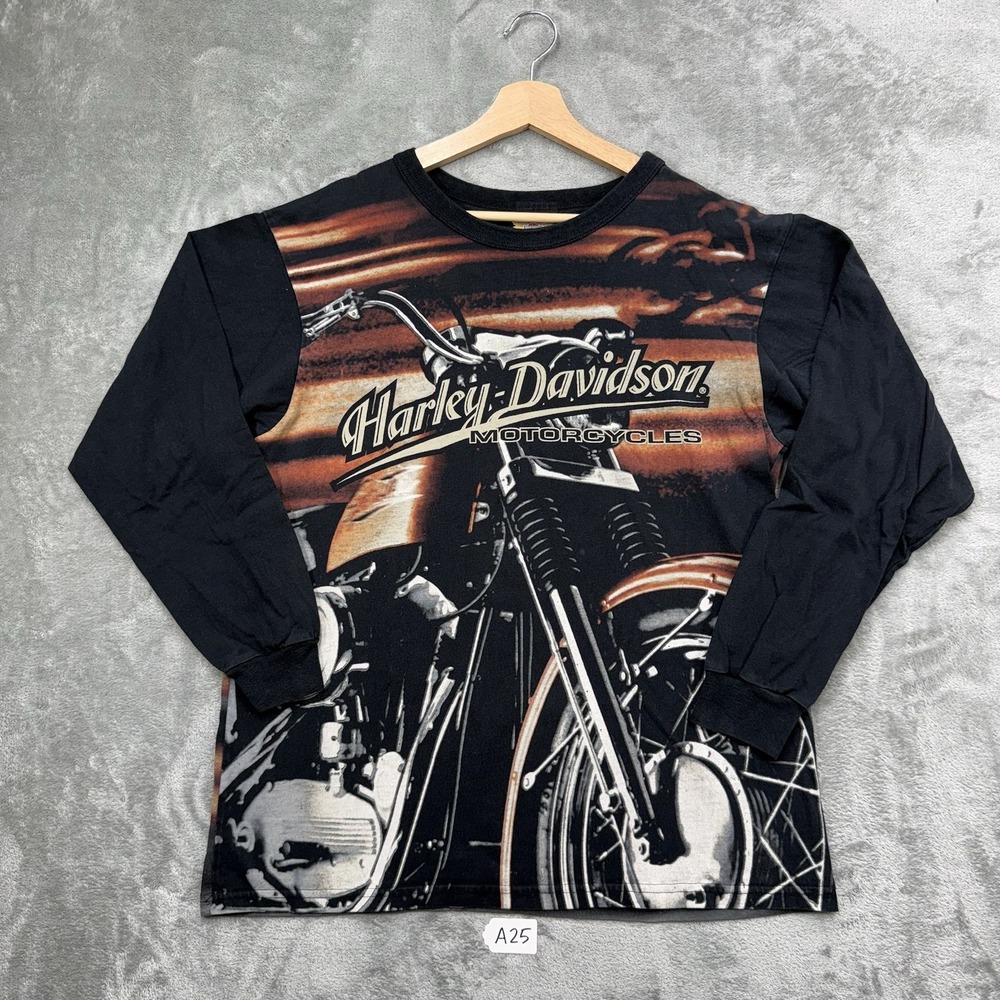 Harley Davidson Long Sleeve Shirt All Over Print AOP Motorcycle Bikercore Size L
